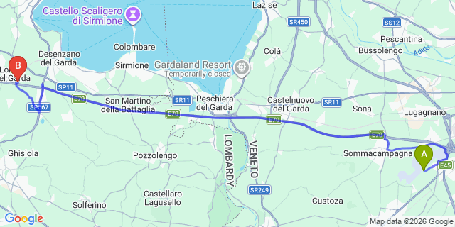 Map: Verona Villafranca Airport (VRN) to Camping AZUR Rio Vantone