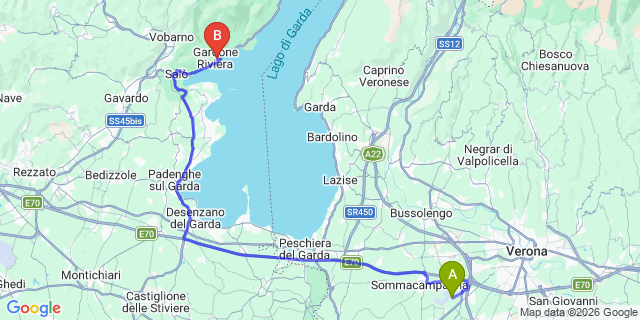 Map: Verona Villafranca Airport (VRN) to Camping Fornella
