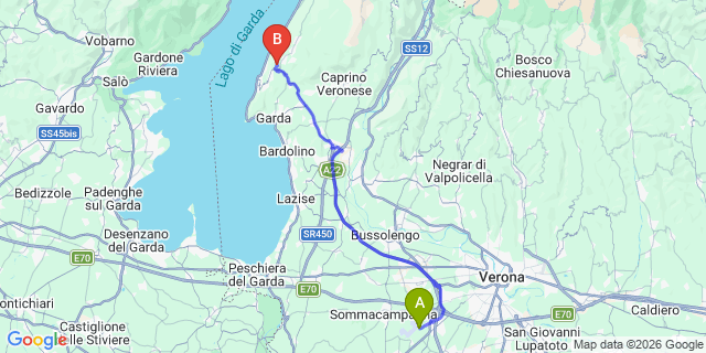 Map: Verona Villafranca Airport (VRN) to Camping La Rocca
