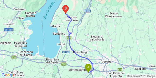 Map: Verona Villafranca Airport (VRN) to Castelnuovo del Garda