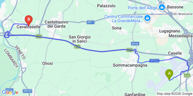 Map: Verona Villafranca Airport (VRN) to Cavalcaselle