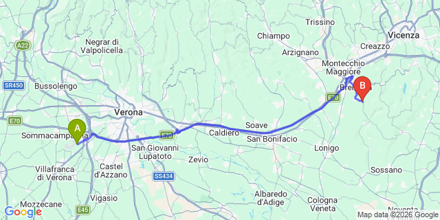 Map: Verona Villafranca Airport (VRN) to Cavalese