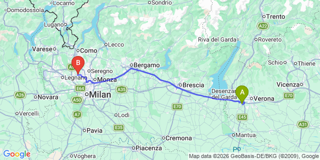 Map: Verona Villafranca Airport (VRN) to Como
