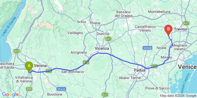 Map: Verona Villafranca Airport (VRN) to Cortina dAmpezzo