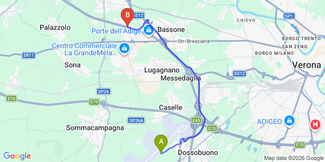 Map: Verona Villafranca Airport (VRN) to Folgarida