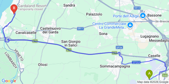 Map: Verona Villafranca Airport (VRN) to Gardaland