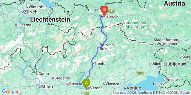 Map: Verona Villafranca Airport (VRN) to Kastelruth