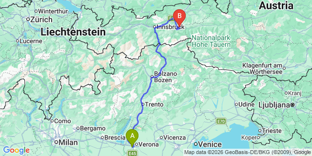 Map: Verona Villafranca Airport (VRN) to Kronplatz