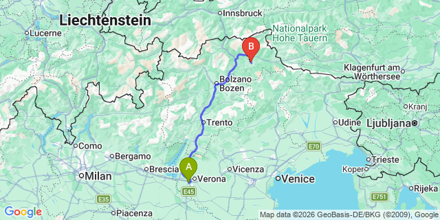 Map: Verona Villafranca Airport (VRN) to Longega