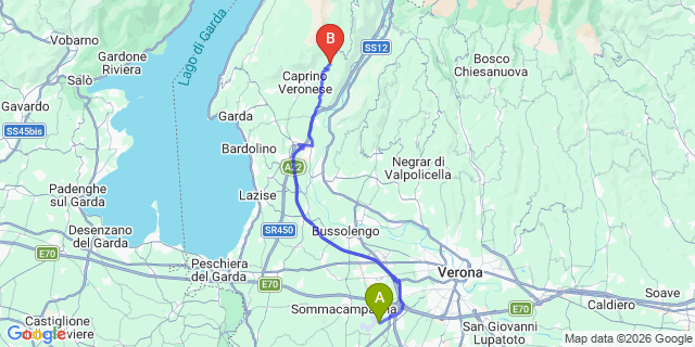 Map: Verona Villafranca Airport (VRN) to Madonna di Campiglio