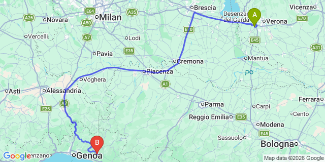 Map: Verona Villafranca Airport (VRN) to Milan (all areas)