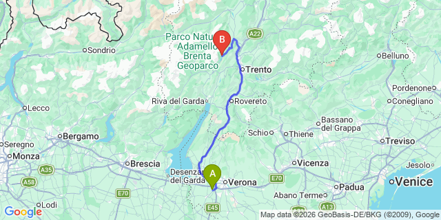 Map: Verona Villafranca Airport (VRN) to Molveno