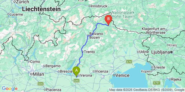 Map: Verona Villafranca Airport (VRN) to Monguelfo