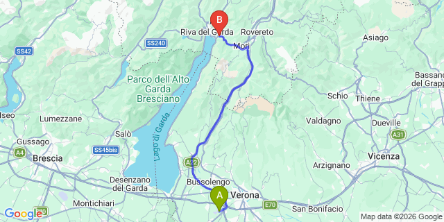 Map: Verona Villafranca Airport (VRN) to Nago-Torbole