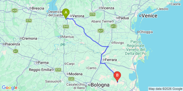 Map: Verona Villafranca Airport (VRN) to Padova