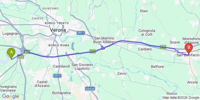 Map: Verona Villafranca Airport (VRN) to San Bonifacio