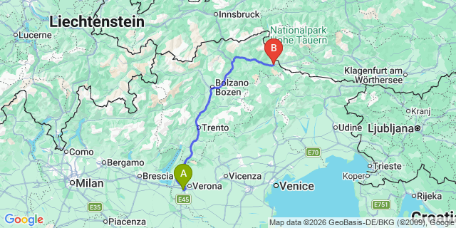 Map: Verona Villafranca Airport (VRN) to San Candido
