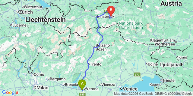 Map: Verona Villafranca Airport (VRN) to San Cassiano