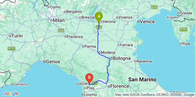 Map: Verona Villafranca Airport (VRN) to San Felice del Benaco