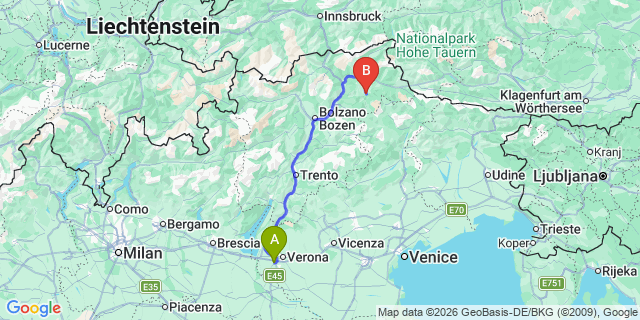 Map: Verona Villafranca Airport (VRN) to San Martino in Badia