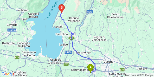 Map: Verona Villafranca Airport (VRN) to San Zeno di Montagna