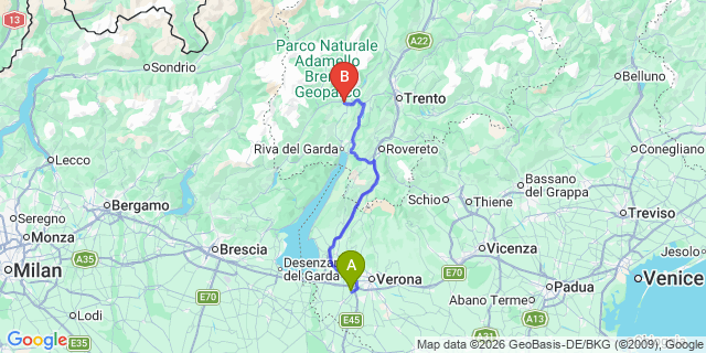 Map: Verona Villafranca Airport (VRN) to Stenico
