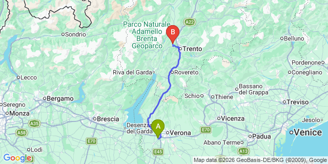 Map: Verona Villafranca Airport (VRN) to Terlago