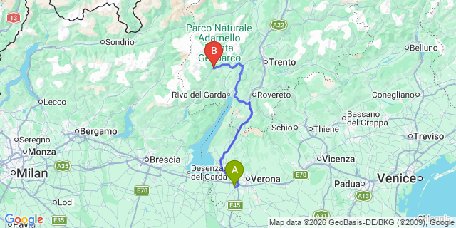 Map: Verona Villafranca Airport (VRN) to Tione