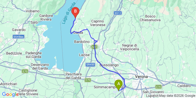 Map: Verona Villafranca Airport (VRN) to Torri del Benaco