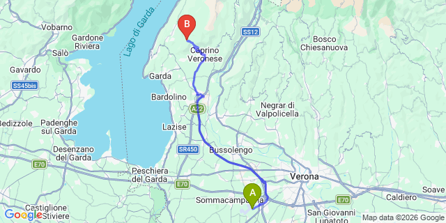 Map: Verona Villafranca Airport (VRN) to Tremosine