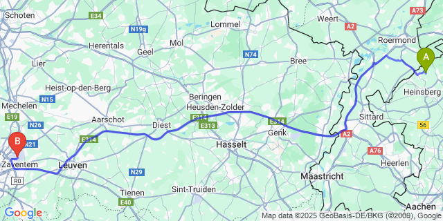 Map: Brussels Zaventem Airport (BRU) to Ophoven