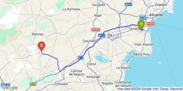 Map: Alicante Airport (ALC) to Abanilla