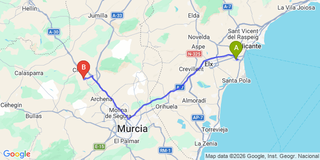 Map: Alicante Airport (ALC) to Abarán