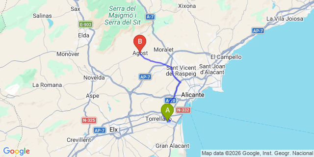 Map: Alicante Airport (ALC) to Agost