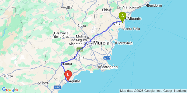 Map: Alicante Airport (ALC) to Aguilas 
