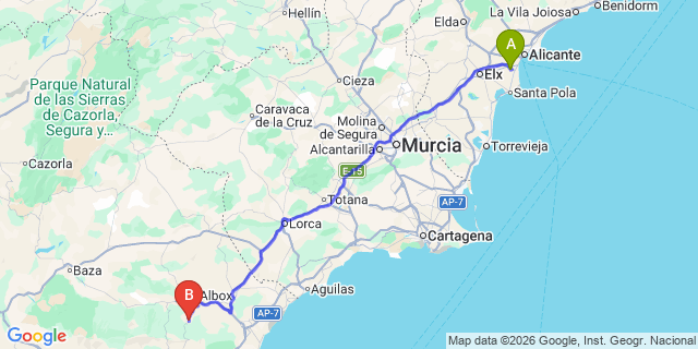 Map: Alicante Airport (ALC) to Albánchez (Almería)
