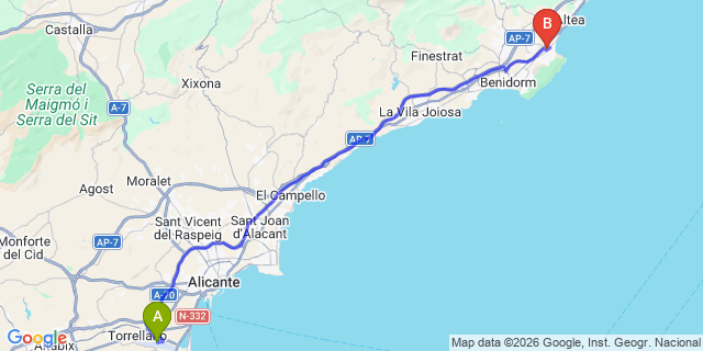 Map: Alicante Airport (ALC) to Albir playa