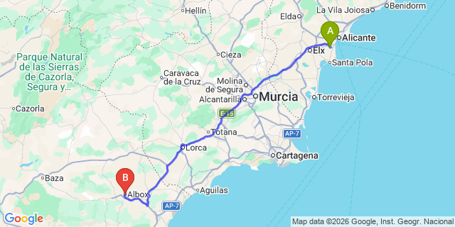 Map: Alicante Airport (ALC) to Albox