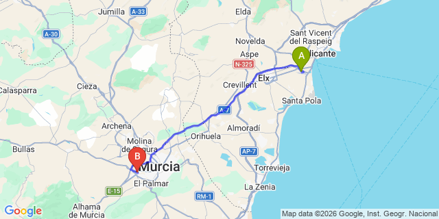 Map: Alicante Airport (ALC) to Alcantarilla