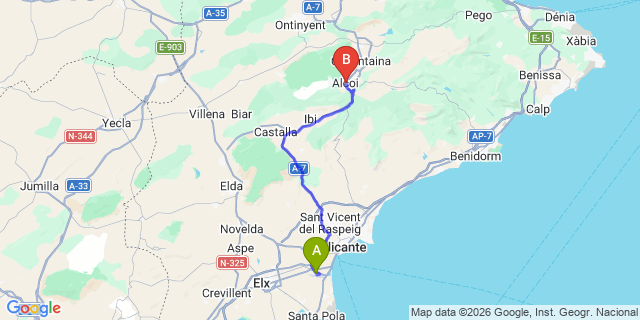 Map: Alicante Airport (ALC) to Alcoy