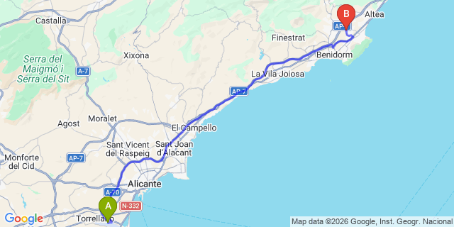 Map: Alicante Airport (ALC) to Alfaz Del Pi