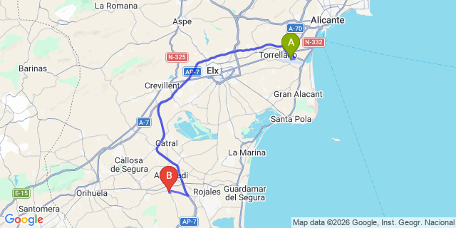 Map: Alicante Airport (ALC) to Algorfa