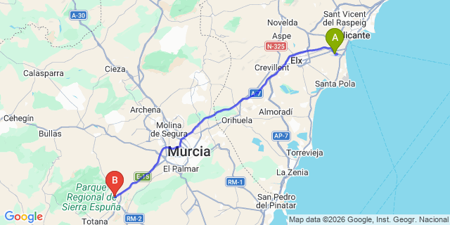 Map: Alicante Airport (ALC) to Alhama De Murcia