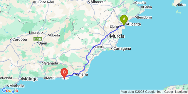 Map: Alicante Airport (ALC) to Almerimar