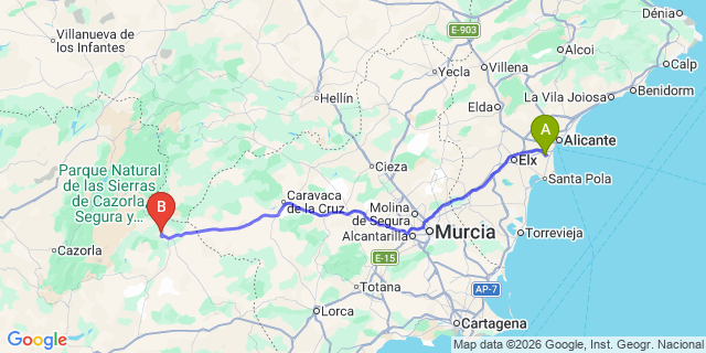 Map: Alicante Airport (ALC) to Alquería de Rosales