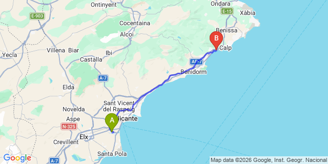 Map: Alicante Airport (ALC) to 