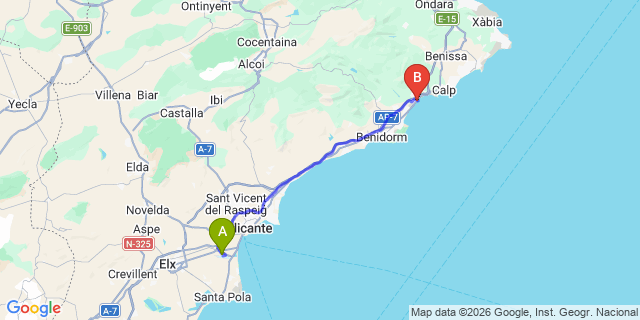 Map: Alicante Airport (ALC) to Altea La Vieja / Villa Gadea