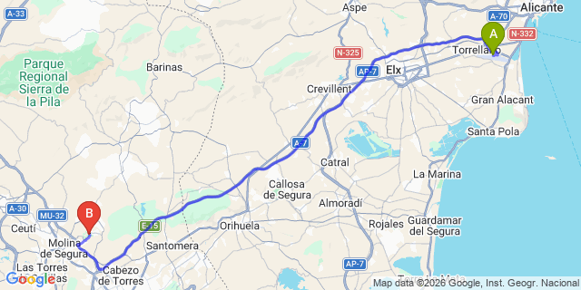 Map: Alicante Airport (ALC) to Altorreal Golf Resort