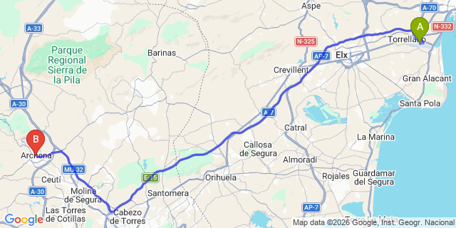 Map: Alicante Airport (ALC) to Archena