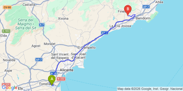 Map: Alicante Airport (ALC) to Balcón de Finestrat